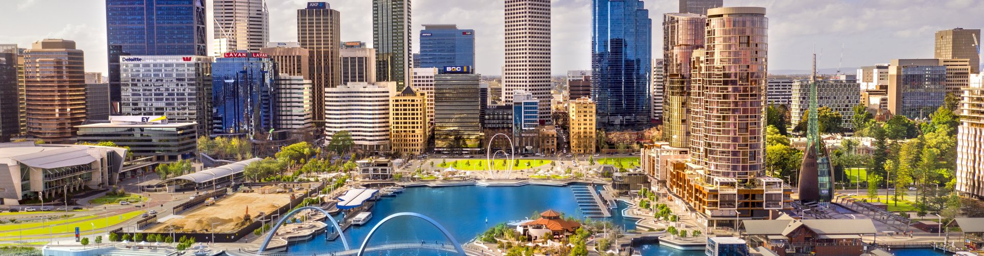 Scenic view of Perth skyline at dusk