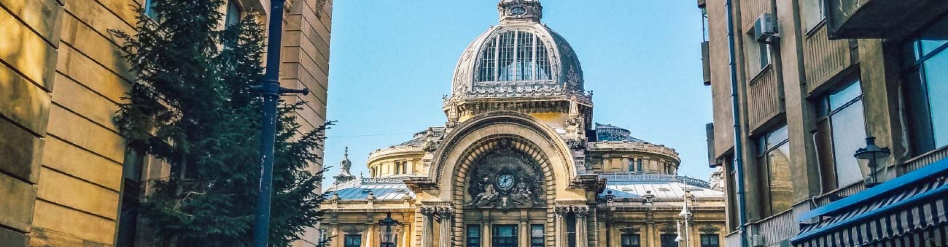 Bucharest street scene at dusk