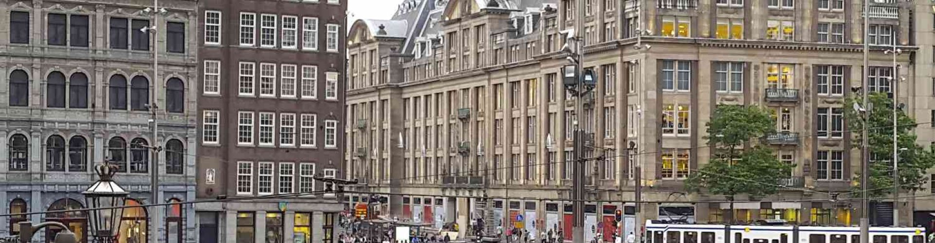 Amsterdam cityscape at sunset