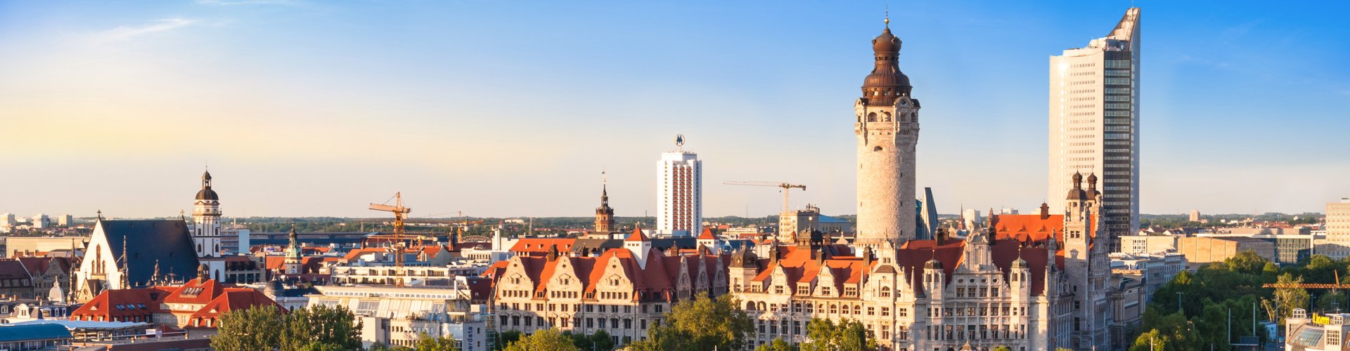 Sunset over Leipzig skyline